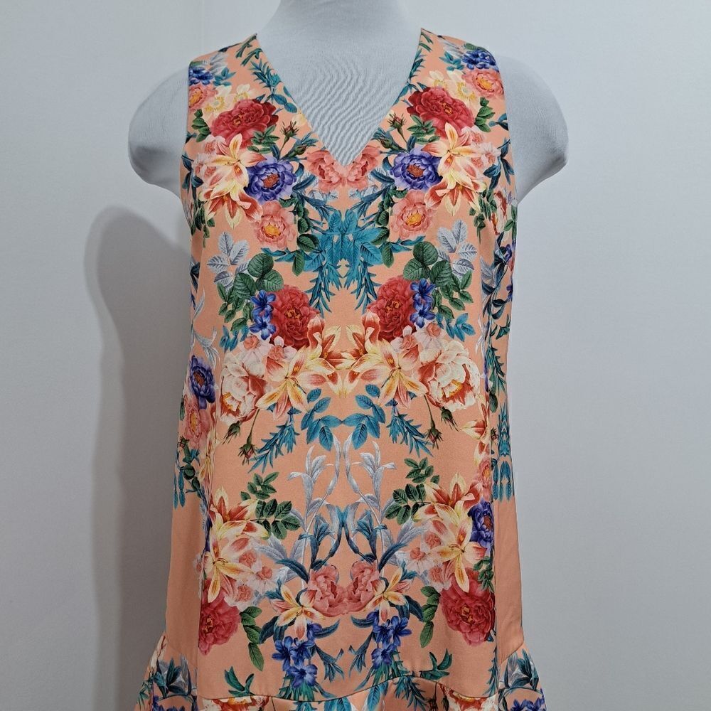 Keepsake The Label Anthropologie V Neck Sleeveless Floral Dress XS Petite Peach - Picture 10 of 14